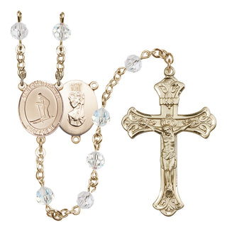 14 Karat Gold-Filled 6mm Austrian Crystal Saint Christopher / Skiing Rosary in Crystal