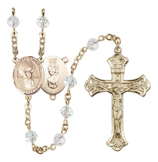 14 Karat Gold-Filled 6mm Austrian Crystal Saint Christopher/Water Polo Men Rosary in Crystal