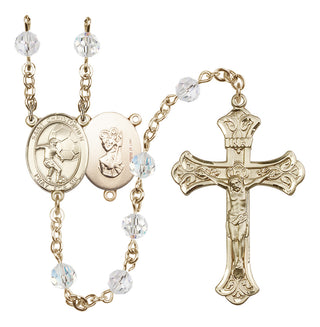 14 Karat Gold-Filled 6mm Austrian Crystal Saint Christopher/Soccer Rosary in Crystal