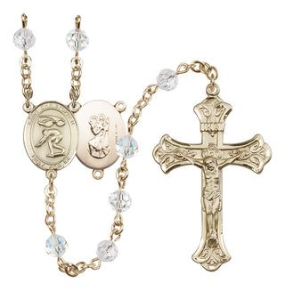 14 Karat Gold-Filled 6mm Austrian Crystal Saint Christopher/Swimming Rosary in Crystal