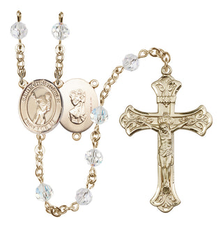 14 Karat Gold-Filled 6mm Austrian Crystal Saint Christopher/Lacrosse Rosary in Crystal