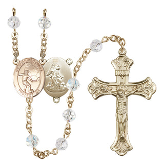 14 Karat Gold-Filled 6mm Austrian Crystal Guardian Angel/Soccer Rosary in Crystal