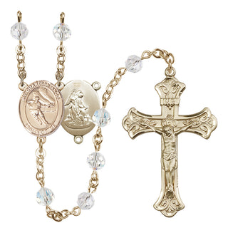 14 Karat Gold-Filled 6mm Austrian Crystal Guardian Angel/Hockey Rosary in Crystal