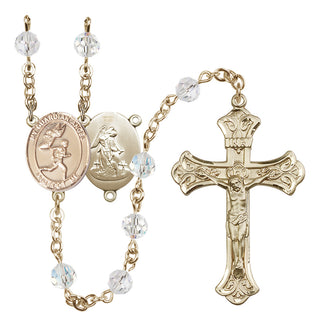 14 Karat Gold-Filled 6mm Austrian Crystal Guardian Angel/Track&Field-Men Rosary in Crystal