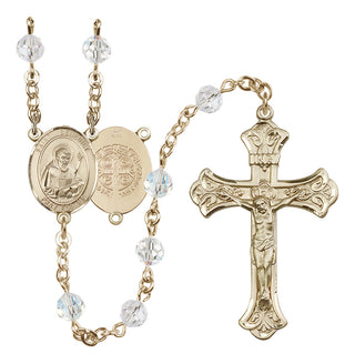 14 Karat Gold 6mm Austrian Crystal Saint Benedict Rosary in Crystal