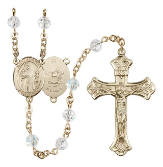 14 Karat Gold 6mm Austrian Crystal Saint Brendan the Navigator/Navy Rosary in Crystal