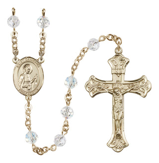 14 Karat Gold 6mm Austrian Crystal Saint Camillus of Lellis Rosary in Crystal