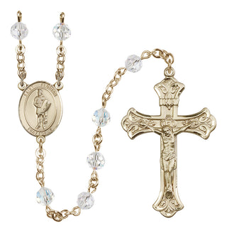 14 Karat Gold 6mm Austrian Crystal Saint Florian Rosary in Crystal