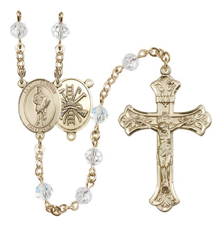 14 Karat Gold 6mm Austrian Crystal Saint Florian/Firefighter Rosary in Crystal