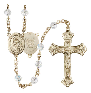 14 Karat Gold 6mm Austrian Crystal Saint Joan of Arc /Coast Guard Rosary in Crystal