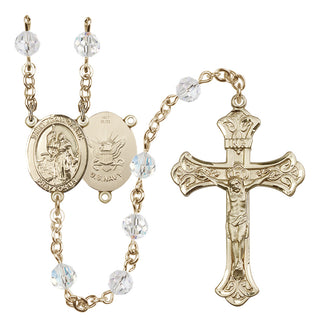 14 Karat Gold 6mm Austrian Crystal Saint Joan of Arc / Navy Rosary in Crystal