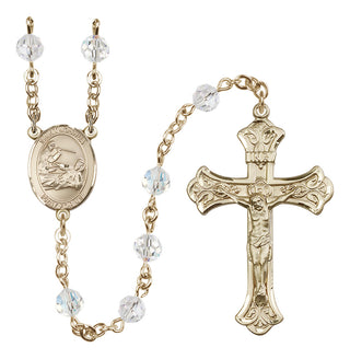 14 Karat Gold 6mm Austrian Crystal Saint Joshua Rosary in Crystal