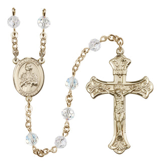 14 Karat Gold 6mm Austrian Crystal Saint Kateri Tekakwitha Rosary in Crystal