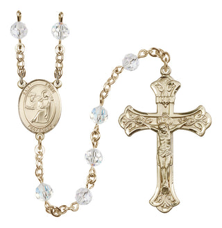 14 Karat Gold 6mm Austrian Crystal Saint Luke the Apostle Rosary in Crystal