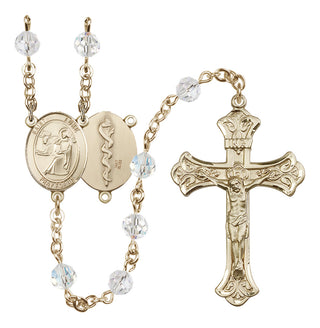 14 Karat Gold 6mm Austrian Crystal Saint Luke the Apostle / Doctor Rosary in Crystal