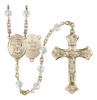 14 Karat Gold 6mm Austrian Crystal Saint Michael / Army Rosary in Crystal