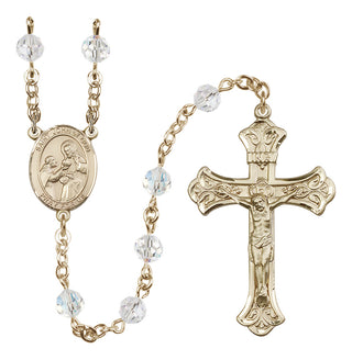 14 Karat Gold 6mm Austrian Crystal Saint John of God Rosary in Crystal