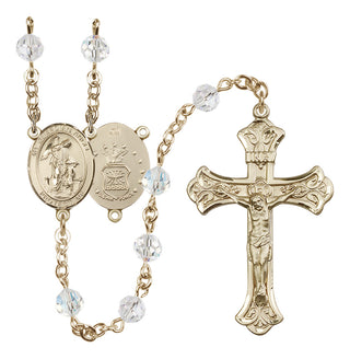 14 Karat Gold 6mm Austrian Crystal Guardian Angel / Air Force Rosary in Crystal