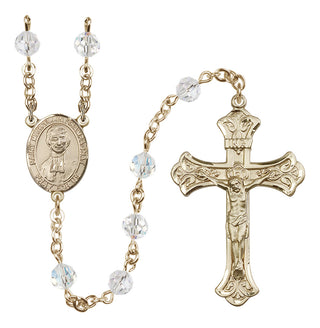 14 Karat Gold 6mm Austrian Crystal Saint Marcellin Champagnat Rosary in Crystal