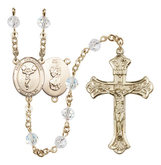 14 Karat Gold 6mm Austrian Crystal Saint Christopher/Cheerleading Rosary in Crystal
