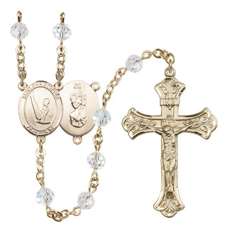14 Karat Gold 6mm Austrian Crystal Saint Christopher/Gymnastics Rosary in Crystal