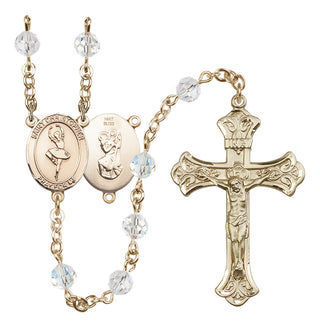 14 Karat Gold 6mm Austrian Crystal Saint Christopher/Dance Rosary in Crystal