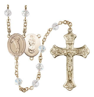 14 Karat Gold 6mm Austrian Crystal Saint Christopher/Golf Rosary in Crystal