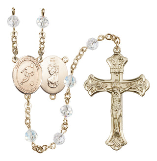 14 Karat Gold 6mm Austrian Crystal Saint Christopher/Soccer Rosary in Crystal