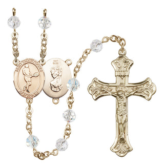 14 Karat Gold 6mm Austrian Crystal Saint Christopher/Tennis Rosary in Crystal