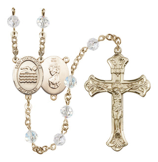 14 Karat Gold 6mm Austrian Crystal Saint Christopher/Swimming Rosary in Crystal