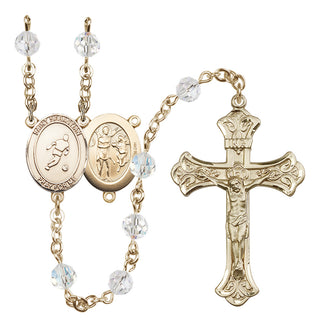14 Karat Gold 6mm Austrian Crystal Saint Sebastian/Soccer Rosary in Crystal