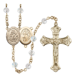 14 Karat Gold 6mm Austrian Crystal Saint Sebastian/Wrestling Rosary in Crystal