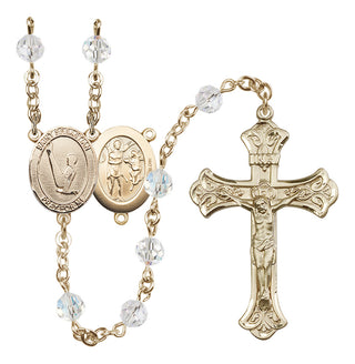 14 Karat Gold 6mm Austrian Crystal Saint Sebastian/Gymnastics Rosary in Crystal
