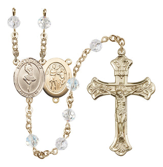 14 Karat Gold 6mm Austrian Crystal Saint Sebastian/Dance Rosary in Crystal