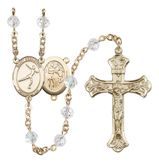 14 Karat Gold 6mm Austrian Crystal Saint Sebastian/Figure Skating Rosary in Crystal