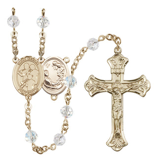 14 Karat Gold 6mm Austrian Crystal Saint Cecilia / Marching Band Rosary in Crystal