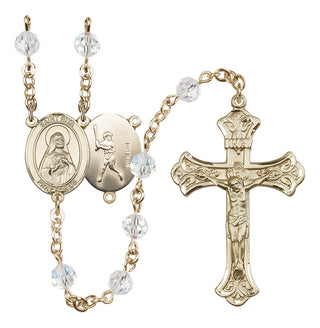 14 Karat Gold 6mm Austrian Crystal Saint Rita / Baseball Rosary in Crystal