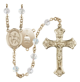14 Karat Gold 6mm Austrian Crystal Saint Kateri/Equestrian Rosary in Crystal