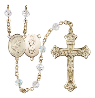 14 Karat Gold 6mm Austrian Crystal Saint Christopher/Surfing Rosary in Crystal