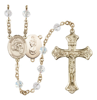 14 Karat Gold 6mm Austrian Crystal Saint Christopher/Motorcycle Rosary in Crystal