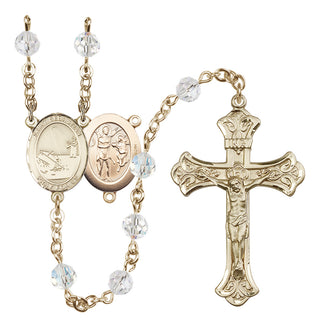 14 Karat Gold 6mm Austrian Crystal Saint Sebastian / Fishing Rosary in Crystal