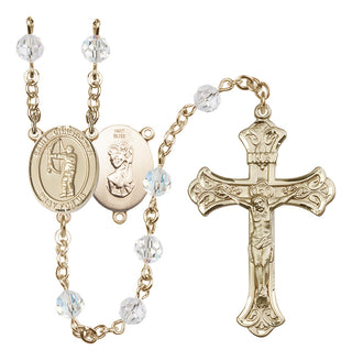 14 Karat Gold 6mm Austrian Crystal Saint Christopher/Archery Rosary in Crystal