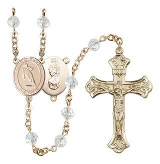 14 Karat Gold 6mm Austrian Crystal Saint Christopher / Rugby Rosary in Crystal