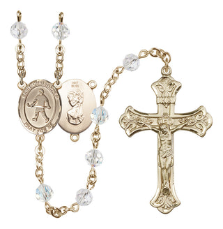 14 Karat Gold 6mm Austrian Crystal Saint Christopher / Field Hockey Rosary in Crystal