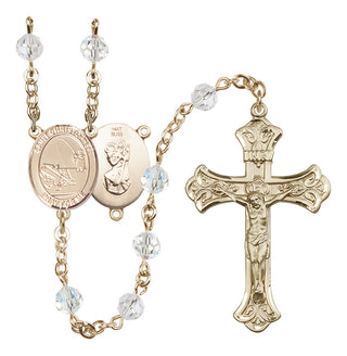 14 Karat Gold 6mm Austrian Crystal Saint Christopher / Fishing Rosary in Crystal