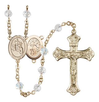 14 Karat Gold 6mm Austrian Crystal Saint Sebastian / Motorcycle Rosary in Crystal