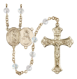 14 Karat Gold 6mm Austrian Crystal Our Lady of Guadalupe Rosary in Crystal