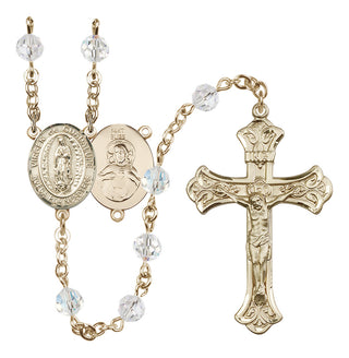 14 Karat Gold 6mm Austrian Crystal Virgen de Guadalupe Rosary in Crystal