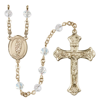 14 Karat Gold 6mm Austrian Crystal Saint Victor of Marseilles Rosary in Crystal