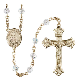 14 Karat Gold 6mm Austrian Crystal Our Lady of the Railroad Rosary in Crystal